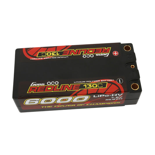 סוללת LiPo קצרה Gens ace Redline Series 6000mAh 7.6V 130C 2S2P HardCase HV